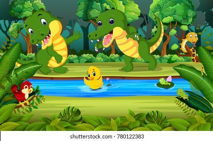 Two Crocodile in the forest