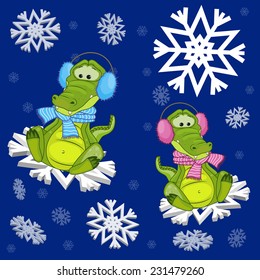 Two Crocodiles at the snowflakes 