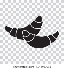 Two croissants, black silhouette on transparent background. Vector illustration