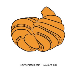 Two croissants cartoon icon. Line art. Vector isolated on white background for cafe, bistro, restaurant menu design design, labels and packaging. Fashionable illustration. Cartoon style vector illu