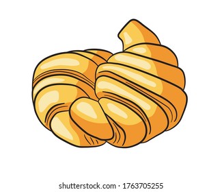 Two croissants cartoon icon. Line art. Vector isolated on white background for cafe, bistro, restaurant menu design design, labels and packaging. Fashionable illustration. Cartoon style vector illu