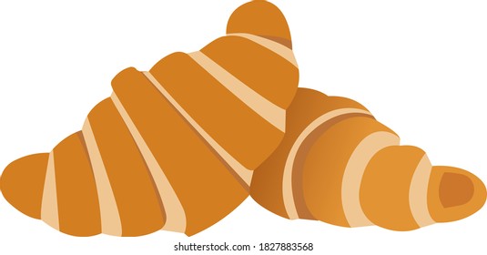 Two croissants. Color image of food. Vector illustration isolated on white background.