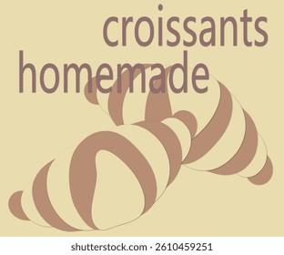 Two croissants and lettering. Vector illustration in pastel colors in paper cut style, top view.