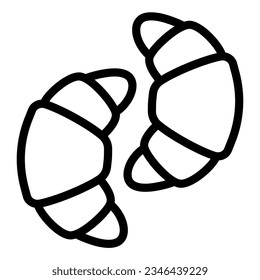 Icono de línea de dos croissants, concepto de desayuno inglés, dos croissants vectorial en fondo blanco, dos croissants contorno estilo diseño web de concepto móvil. Gráficos vectoriales.