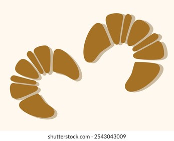 Two croissants on a beige background. Sweets, confectionery, dessert. Vector illustration