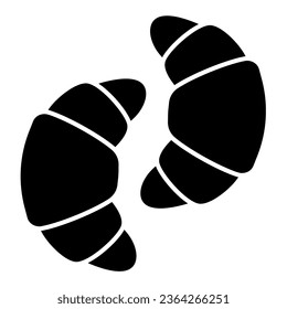 Two croissants solid icon, englishbreakfast concept, two croissants vector sign on white background, two croissants glyph style for mobile concept and web design. Vector graphics