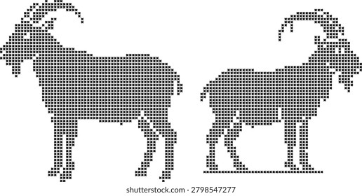 Two cross stitch pattern goats illustration. Handcraft animal silhouette on white.
