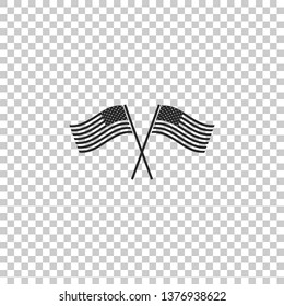 Two crossed American waving flags icon isolated on transparent background. National flag of USA. The United States of America flag. Independence day symbol. Flat design. Vector Illustration