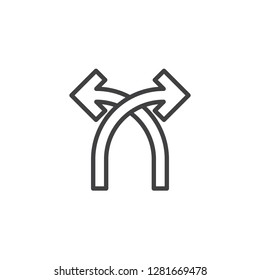 Two crossed arrows line icon. linear style sign for mobile concept and web design. 2 side arrows outline vector icon. Symbol, logo illustration. Pixel perfect vector graphics