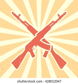 two crossed assault rifles, russian automatic guns, vector illustration