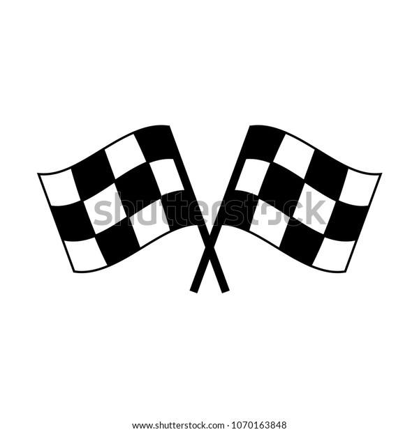 Two crossed auto racing flag icon.\
Finish checkered flag isolated on white\
background