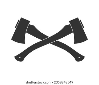 Two crossed axe graphic icon. Hatchets isolated sign on white background. Symbol working tools lumberjack. Vector illustration