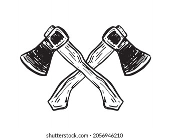 Two crossed axe, hand drawn illustration