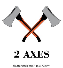 Two crossed axes, flat vector illustration isolated on white background. Vector illustration for the logo of a lumberjack or sawmill. There is a place for text, copy space.