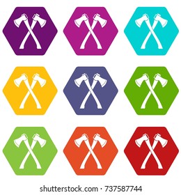 Two crossed axes icon set many color hexahedron isolated on white vector illustration