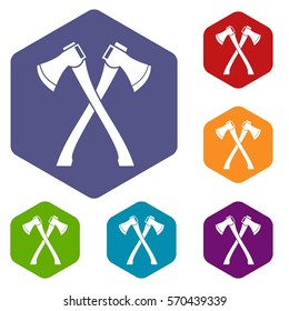 Two crossed axes icons set rhombus in different colors isolated on white background