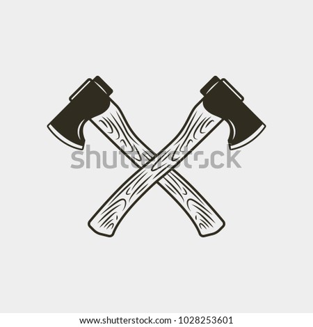 two crossed axes isolated on white background. lumberjack hatchets in retro style. design element for emblems, badges, logos. vector illustration