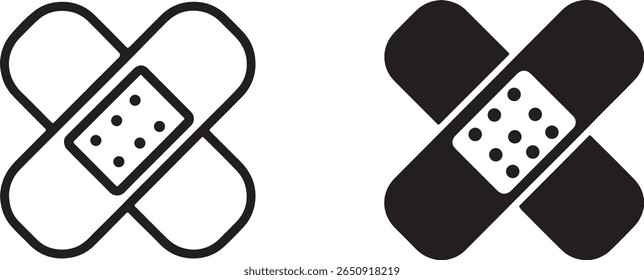 Duas ataduras cruzadas um desenho de linha preta e um branco