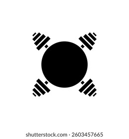 Two crossed barbells with an empty circle in the center. Vector illustration on white background. 
