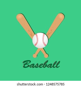 two crossed baseball bats with ball on green background and text. vector illustration 