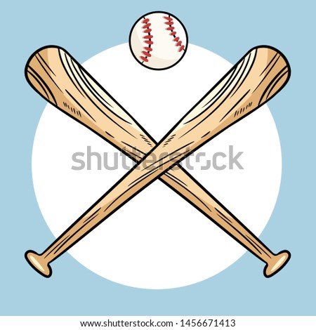 Two crossed baseball bats and ball, icon logo. Vector isolated illustration,. Simple shape for design