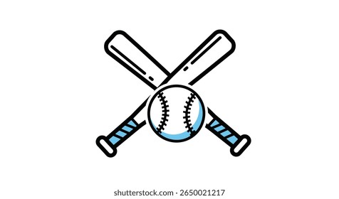 Two crossed baseball bats with a baseball in the middle representing the sport