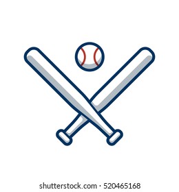 Two crossed baseball bats and baseball, vector illustration. Sports team logo or game icon.