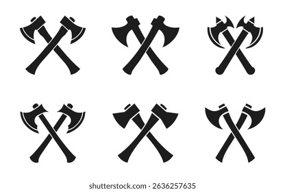 Two crossed Battle Axe silhouettes. Crossed axes vector icon. Axes clip art on a white background creates a simple yet striking design element