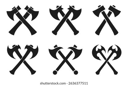 Two crossed Battle Axe silhouettes. Crossed axes vector icon. Axes clip art on a white background creates a simple yet striking design element