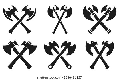 Two crossed Battle Axe silhouettes. Crossed axes vector icon. Axes clip art on a white background creates a simple yet striking design element