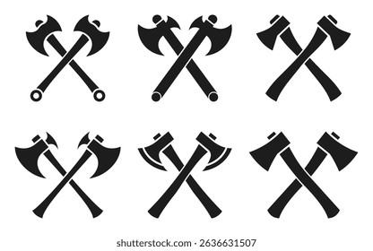 Two crossed Battle Axe silhouettes. Crossed axes vector icon. Axes clip art on a white background creates a simple yet striking design element