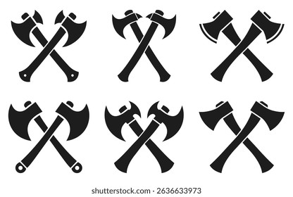 Two crossed Battle Axe silhouettes. Crossed axes vector icon. Axes clip art on a white background creates a simple yet striking design element
