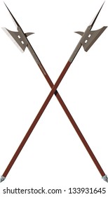 two crossed battle halberds isolated on white background