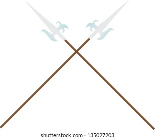 Two crossed battle halberds isolated on white background
