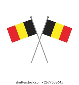 Zwei gekreuzte belgische Flaggen auf schwarzem Hintergrund, flache Illustration