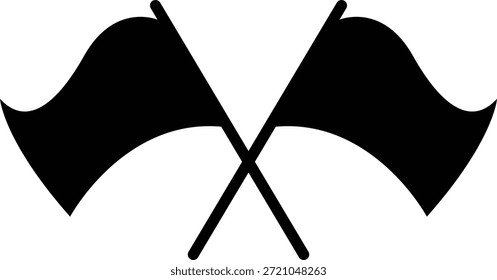 Dos banderas negras cruzadas ondean contra un fondo blanco que representa un símbolo poderoso