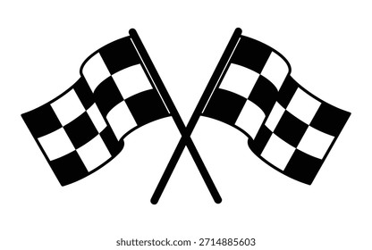 Dos banderas a cuadros cruzadas en blanco y negro en los postes, comúnmente utilizadas en las carreras.
