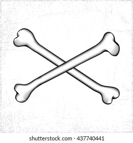 Two Crossed Bones on Grunge Background -  Black Elements on White Background - Icon Silhouette Stencil Woodcut Style