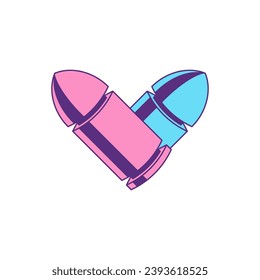 Dos viñetas cruzadas lindo elemento de caricatura trendy pegatina groovy estilo icono vector ilustración plana. Armamento de arma de fuego metálico munición militar armada estampilla de arte pop vintage para tiras de tatuaje