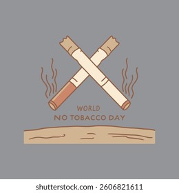 Two crossed burning cigarettes with "No Tobacco Day" text below, symbolizing anti-smoking awareness.