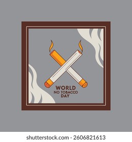 Two crossed burning cigarettes with "No Tobacco Day" text below, symbolizing anti-smoking awareness.