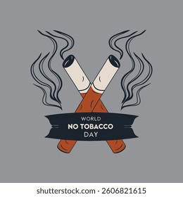 Two crossed burning cigarettes with "No Tobacco Day" text below, symbolizing anti-smoking awareness.