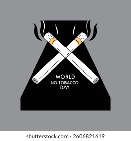 Two crossed burning cigarettes with "No Tobacco Day" text below, symbolizing anti-smoking awareness.