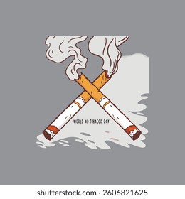 Two crossed burning cigarettes with "No Tobacco Day" text below, symbolizing anti-smoking awareness.