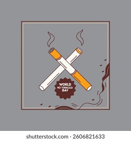 Two crossed burning cigarettes with "No Tobacco Day" text below, symbolizing anti-smoking awareness.
