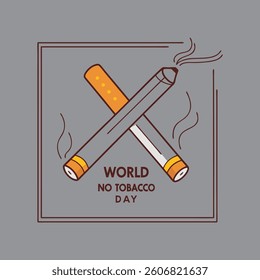 Two crossed burning cigarettes with "No Tobacco Day" text below, symbolizing anti-smoking awareness.