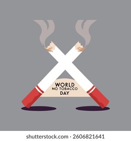 Two crossed burning cigarettes with "No Tobacco Day" text below, symbolizing anti-smoking awareness.