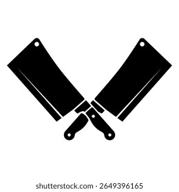 Two crossed butcher knives. Butchers hatchets. Design element for logo, label, sign, poster, flyer. Vector illustration