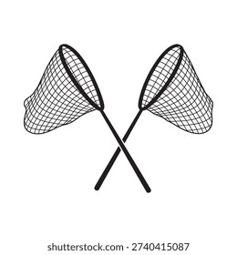 Two crossed butterfly nets in a simple black and white illustration