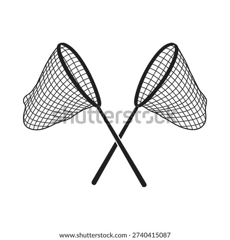 Two crossed butterfly nets in a simple black and white illustration